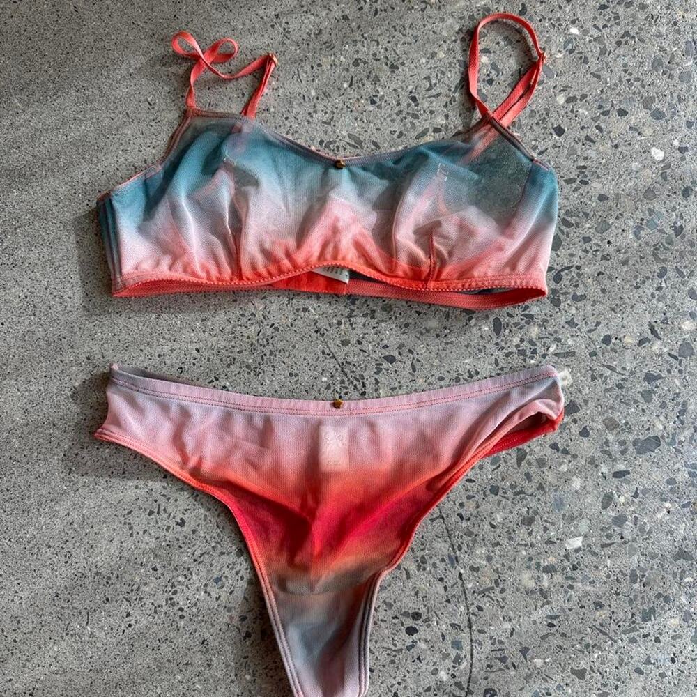 Clo Intimo small mesh bralette panty set gradient pattern sheer mesh lingerie